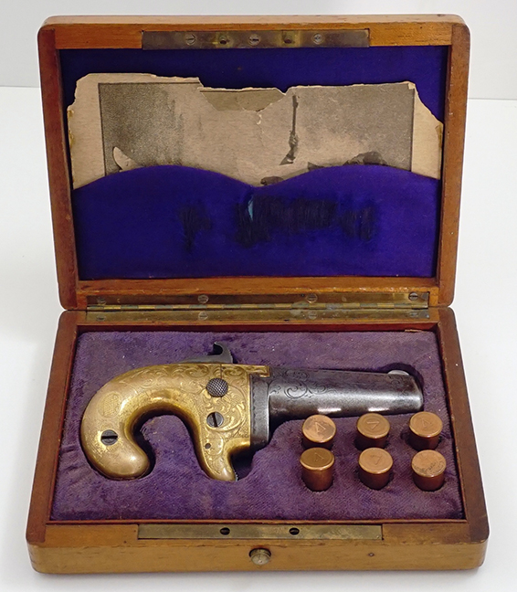 D. Moore of Brooklyn, NY, Political Factory Engraved No.1 derringer pistol, Civil War Era. Part of a 25-piece Collection of antique guns to be sold unreserved. ($2/4,000).