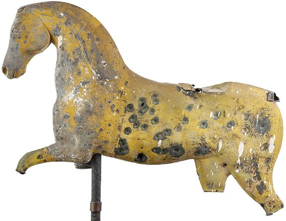 Among some 20 fine weathervanes, this 19th-century fragment of a horse weathervane attracted the most interest. Measuring 16