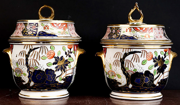  This pair of early 19th-century Coalport porcelain fruit coolers in the Rock and Fruit Tree pattern brought $3410 against the $500/1000 estimate. The coolers are unmarked and include covers, inserts, and fonts. They came from the Knox Mansion in Buffalo, New York, owned by Seymour H. Knox, who owned S. H. Knox Co. 5 and 10 Cent Stores, which he merged with his cousins’ F. W. Woolworth Company stores. By 1911 Knox was the second-largest operator of such stores, having 98 U.S. stores and 13 Canadian stores.