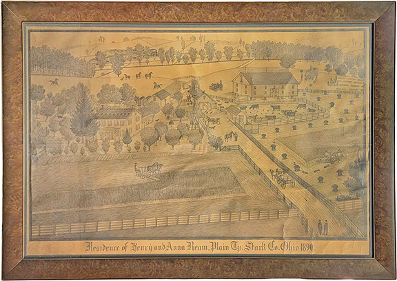 Residence of Henry and Anna Ream, Plain Tp. Stark Co. Ohio 1890 by Ferdinand Brader (1833-1901), graphite on paper, signed and numbered, 33