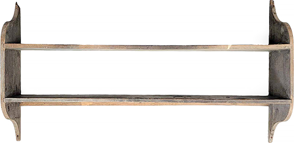 Zoar, Ohio, wall shelf in poplar with some of its original blue paint, mid-19th century, square nails, 36