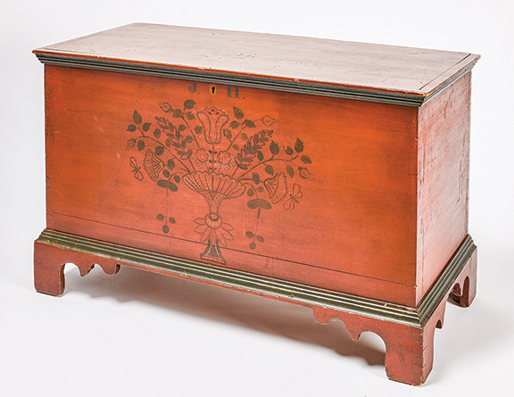 Joel Palmer (1812-1884) of Sideling Hill, Fulton County, Pennsylvania, decorated this circa 1850 blanket chest, 23½