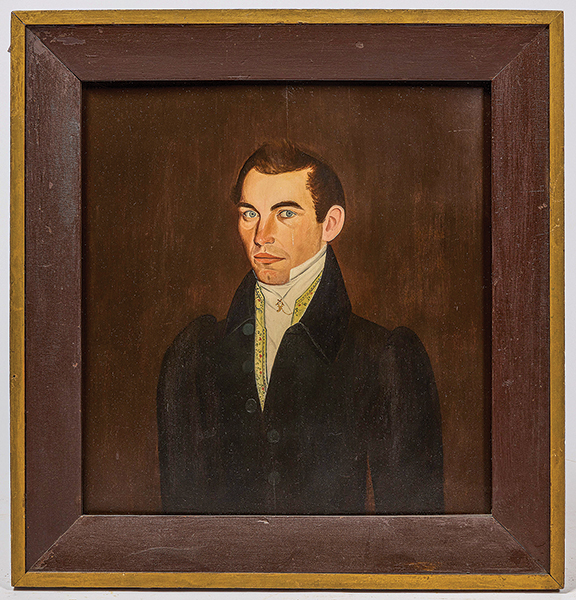 This portrait by Sheldon Peck (1797-1868) of a young gentleman from Port Henry, New York, in a colorful vest sold for $18,600 (est. $8000/15,000). The 24
