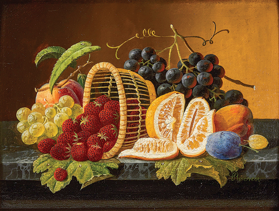 Two lush oil on panel still lifes with fruit by Prussian/American artist Severin Roesen (1815-1872) came to market. The 12