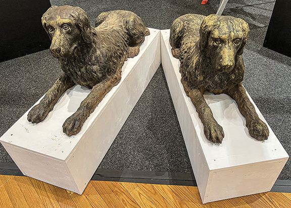 The pair of cast-iron Labradors by J.W. Fiske & Co., New York City, circa 1880, obviously a pair, was $16,500 from Judith and James Milne of Kingston, New York. “Best original surface,” read the price tag.