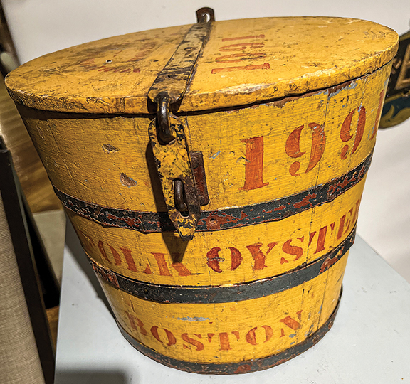 The Boston oyster bucket in red and yellow paint, in original condition, was $1500 from Ken and Robin Pike of Nashua, New Hampshire.