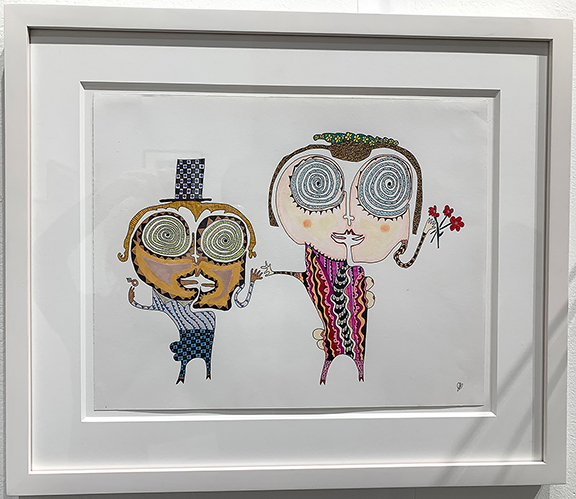 Hirschl & Adler Modern has been showing works by Jeanne Brousseau (b. 1952) at the Outsider Art Fair for the last few years. Seen at left is an untitled work (Engagement), 2023, ink and colored marker on paper, 11
