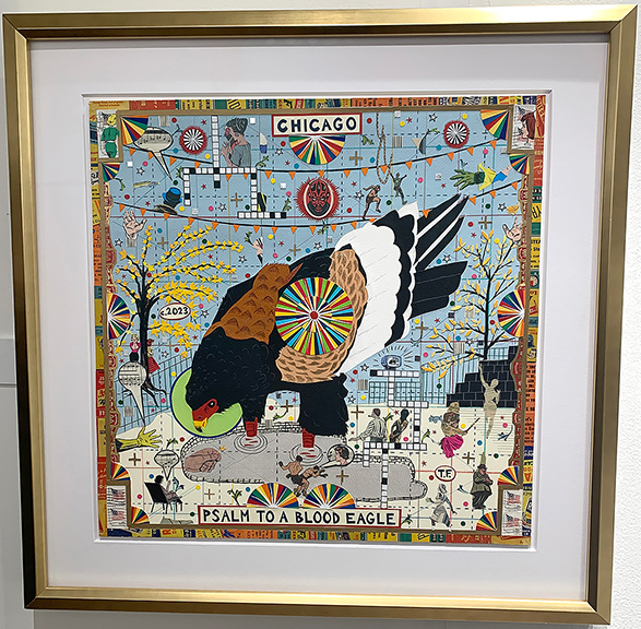 A collage by Tony Fitzpatrick (b. 1958), Psalm to a Blood Eagle, 2023, 18