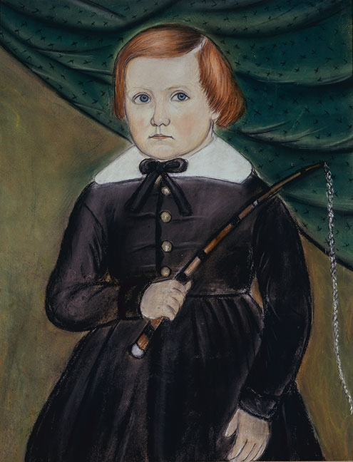 A Portrait of a Young Red-Haired Boy Holding a Whip