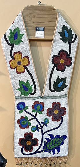 Ziebarth’s Gallery, Avoca, Wisconsin, offered an array of Americana and Native American objects, including this bandolier bag, priced at $3700, likely from Minnesota and made by one of the tribes around the Great Lakes. The bag is made with appliquéd bead work and was used for ceremonial purposes or for holding valuables such as tobacco, pipes, medicine, or flint for starting fires.