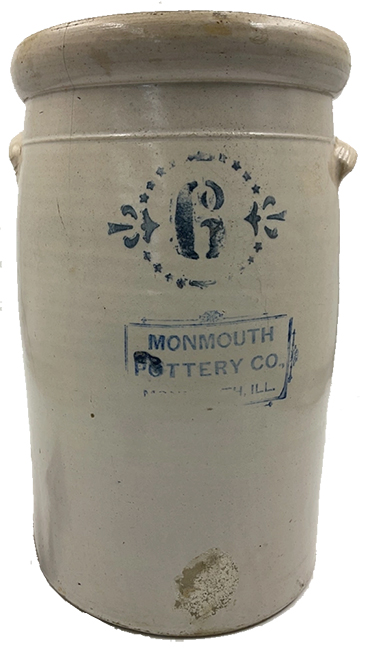 6-gal. Monmouth stoneware churn, 1894-1902.